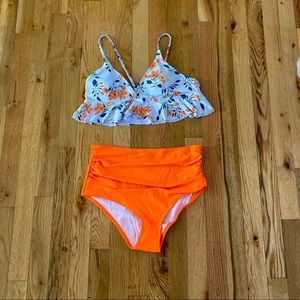 orange high waisted two piece